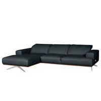 ECKSOFA  in Echtleder Blau Rücken echt, Kopfteilverstellung  187/295 cm  - Chromfarben/Blau, Design, Leder/Metall (187/295cm) - Livetastic