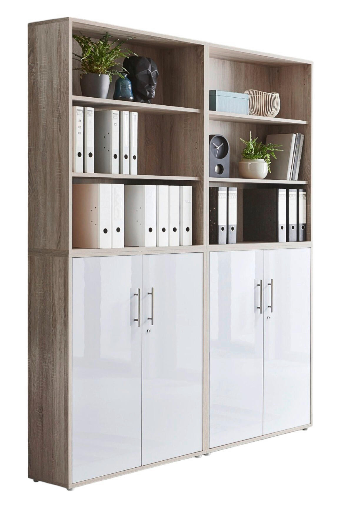 AKTENSCHRANK Sonoma Eiche, Weiß Hochglanz  - Weiß Hochglanz/Sonoma Eiche, MODERN, Holzwerkstoff (168,8/227,2/33cm) - MID.YOU