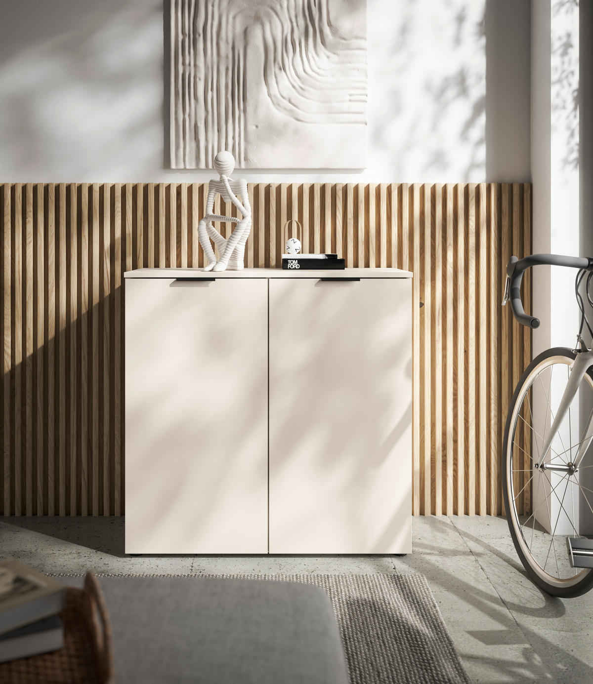 KOMODA  90/90/40 cm  kašmir  - kašmir/crna, Osnovno, pločasti materijal/plastika (90/90/40cm) - Xora