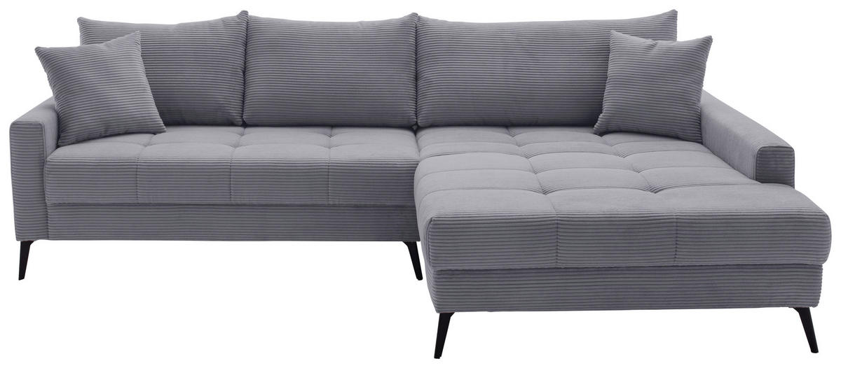 ECKSOFA Grau Cord  - Schwarz/Grau, KONVENTIONELL, Textil/Metall (280/173cm) - Hom`in