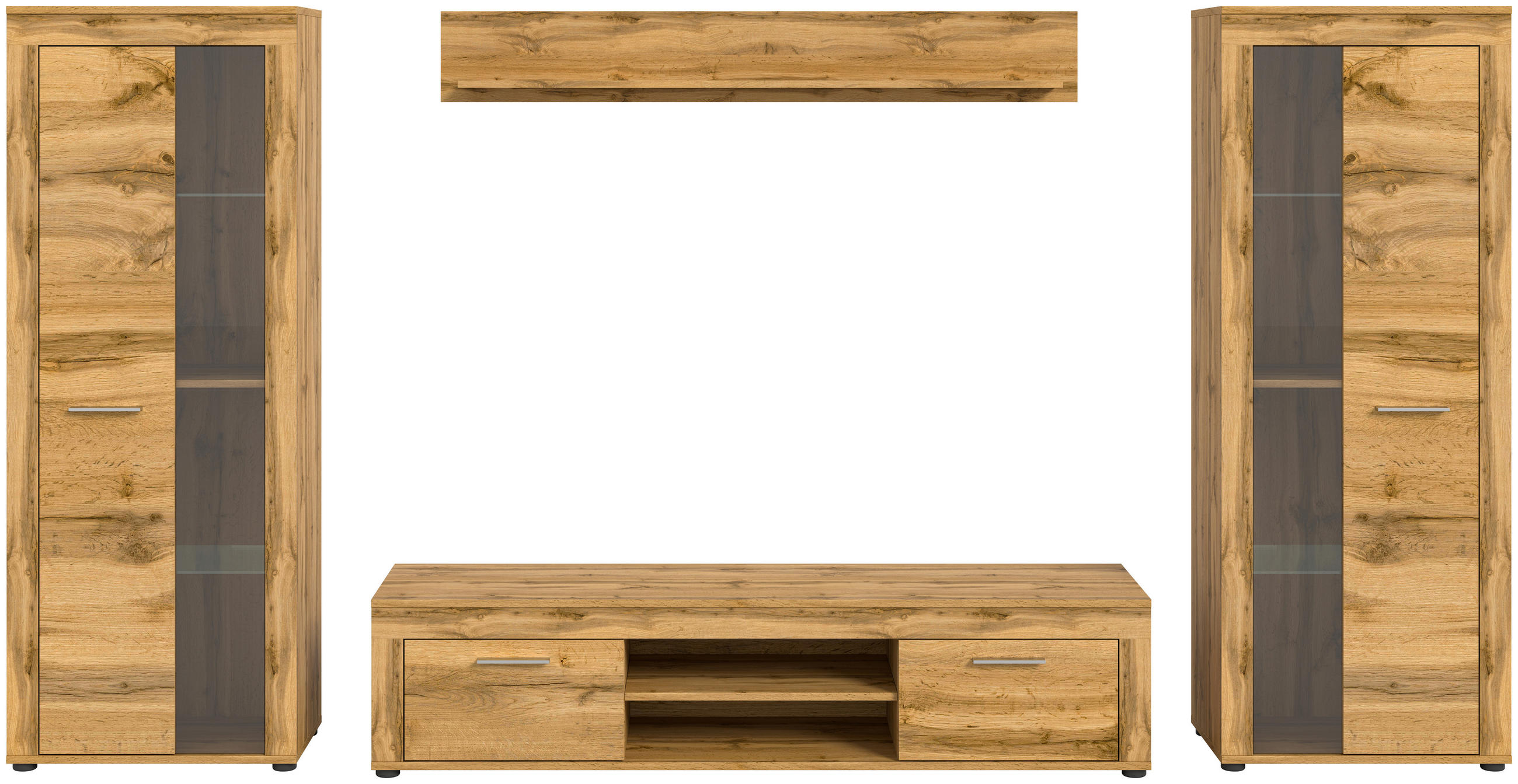 DNEVNI REGAL,  hrast wotan  - hrast wotan/srebrne barve, Design, umetna masa/steklo (310/159/35cm) - MID.YOU