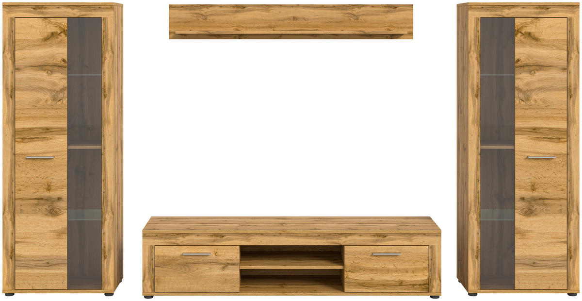 OBÝVACIA STENA, dub wotan - čierna/dub wotan, Design, kompozitné drevo/plast (310/159/35cm) - MID.YOU