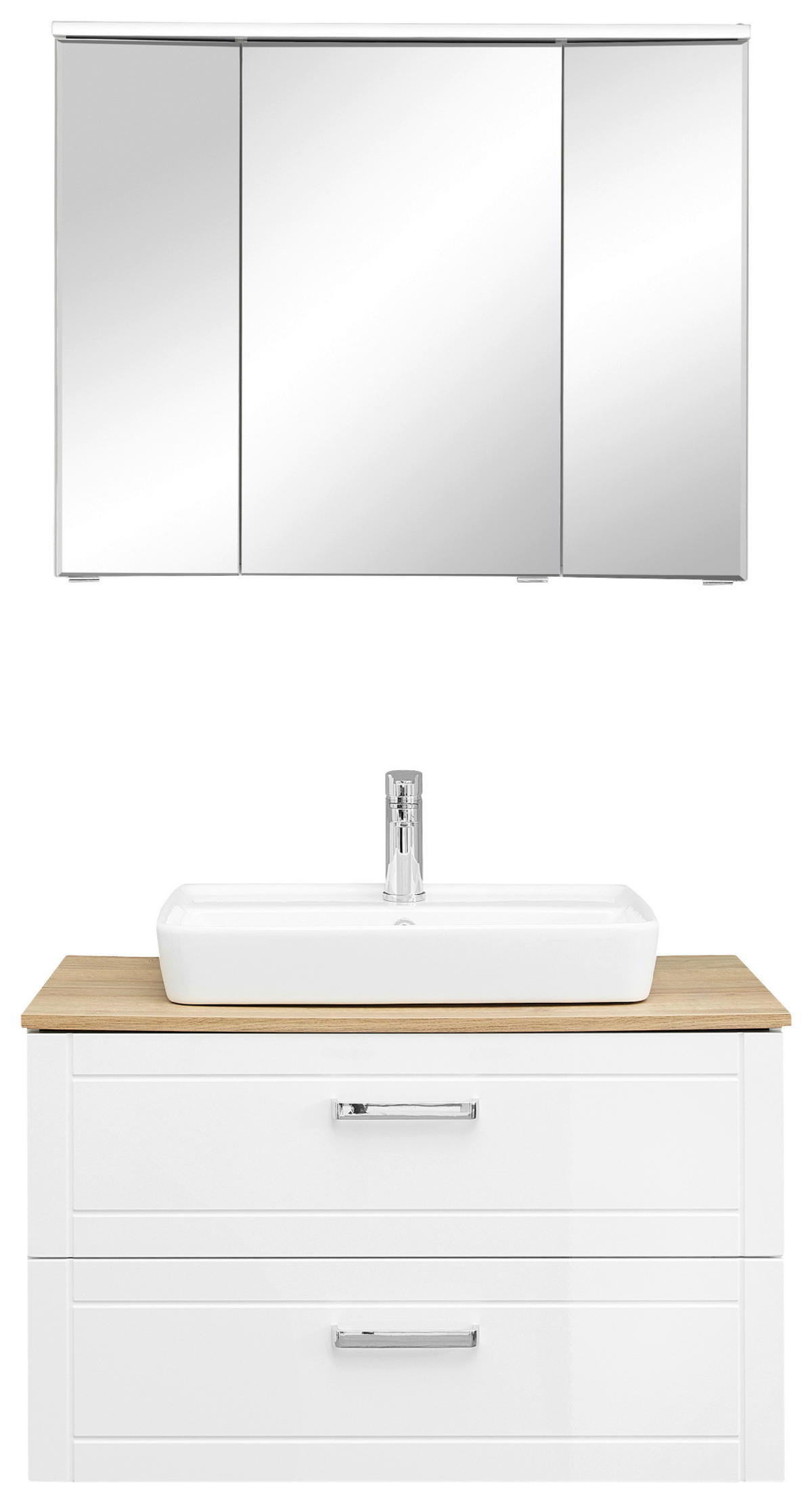 BADEZIMMER 4-teilig  in 90 cm  - Chromfarben/Eichefarben, MODERN, Glas/Keramik (90cm) - Sadena
