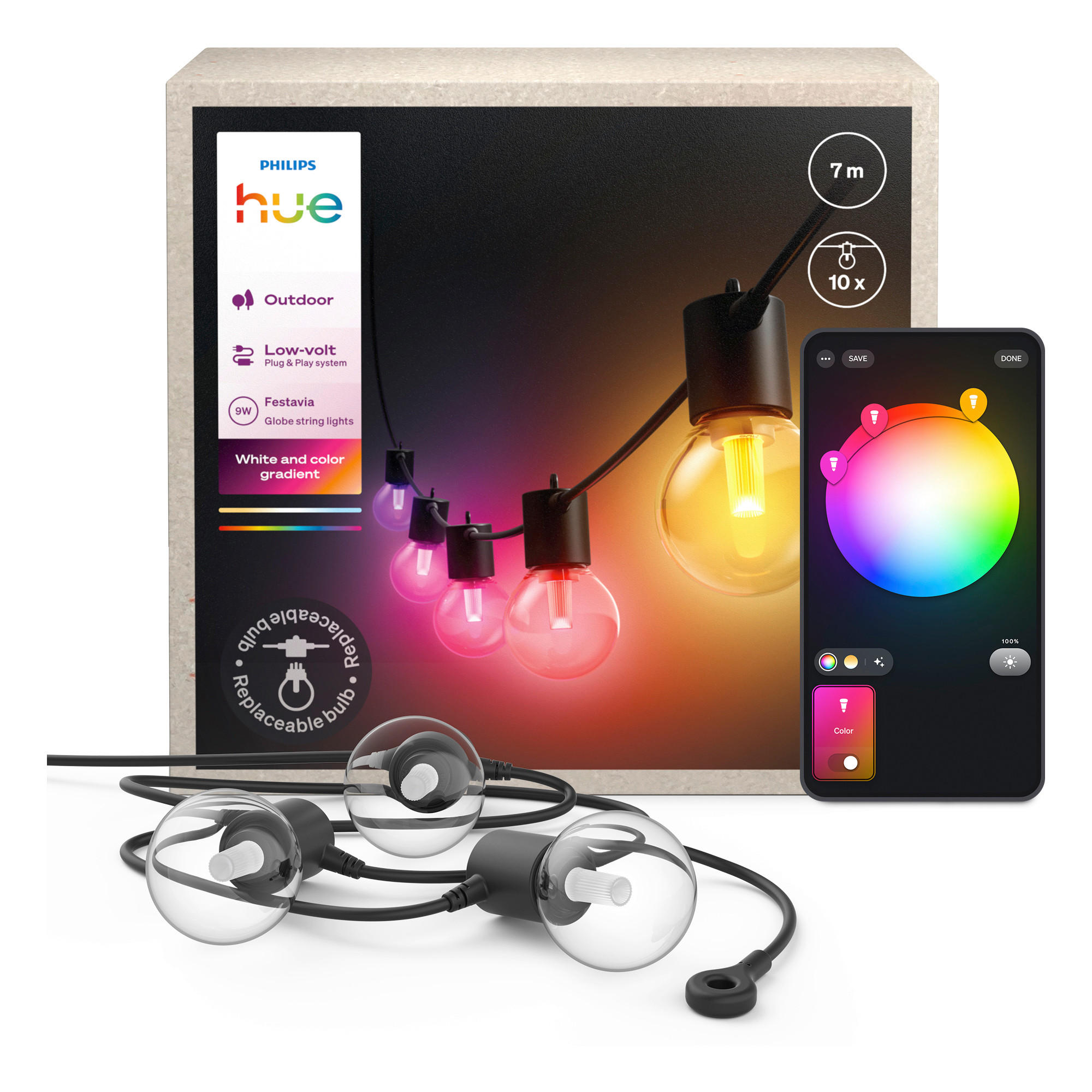 Philips HUE Lichterkette Schwarz 5.8x10.6x700 cm