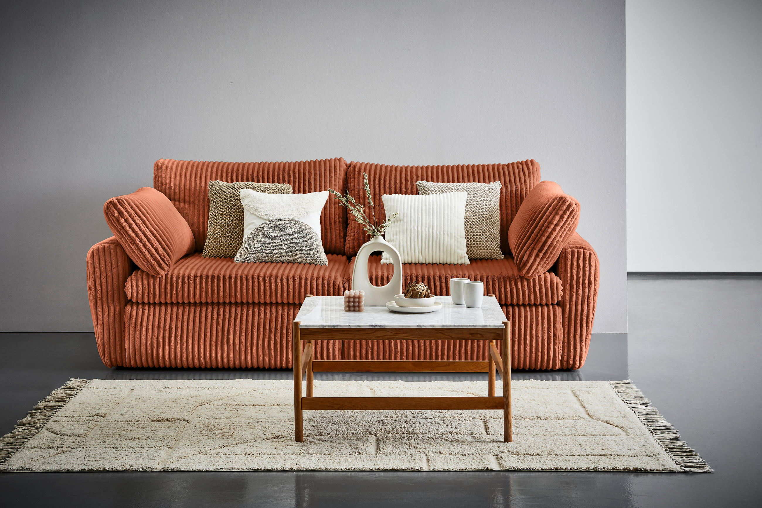 SCHLAFSOFA Cord, Plüsch Terracotta  - Terracotta/Schwarz, MODERN, Kunststoff/Textil (240/90/120cm) - Carryhome