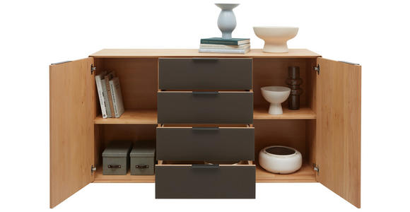 SIDEBOARD 150,9/84,7/44,2 cm in Erlefarben, Dunkelbraun - Dunkelbraun/Erlefarben, Natur, Glas/Holz (150,9/84,7/44,2cm) - Valnatura