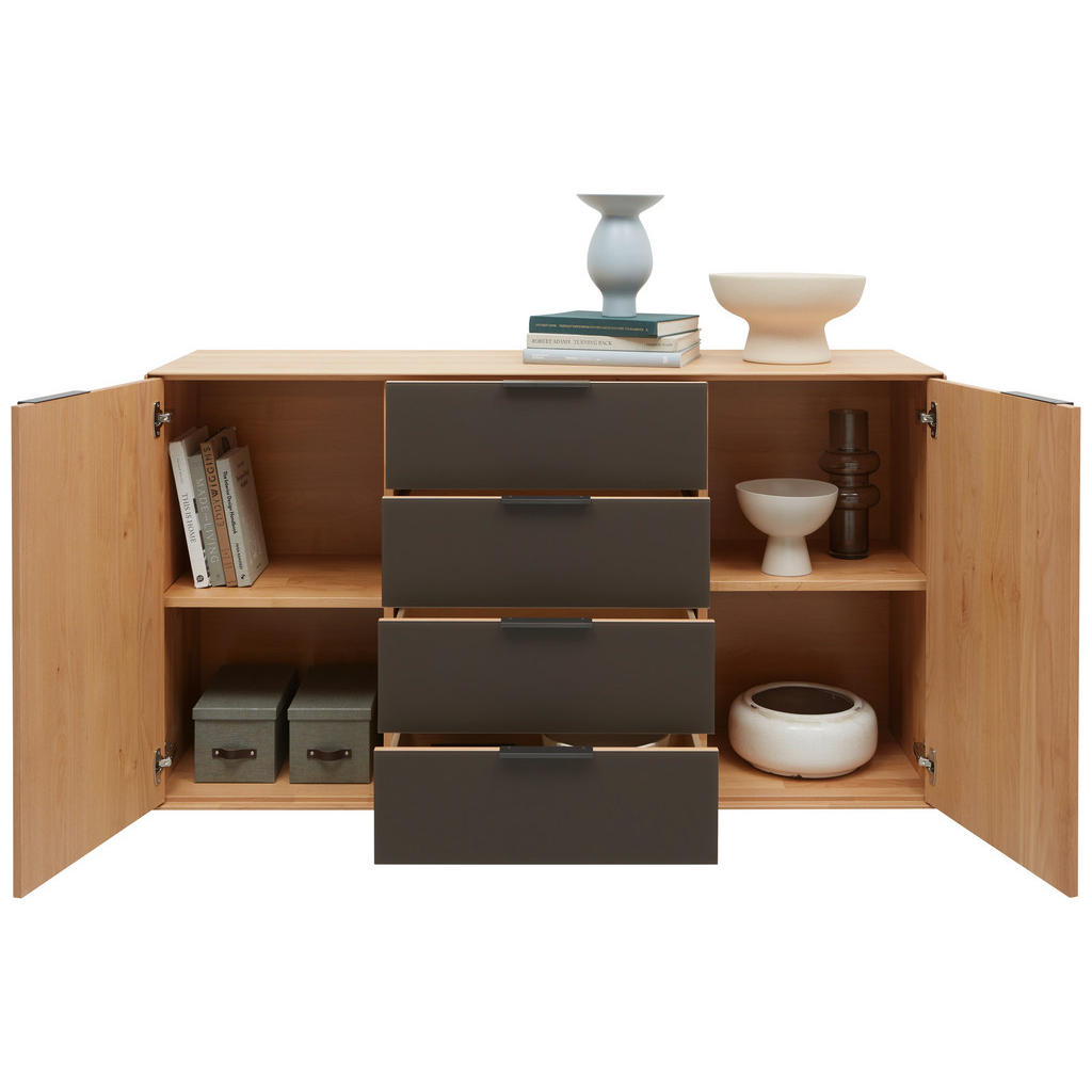 Thumbnail - Valnatura Sideboard, Erle, Dunkelbraun, Metall, Erle,Kanadische Erle, vollmassiv,massiv, 2 Fächer, 4 Schubladen, 150.9x8...