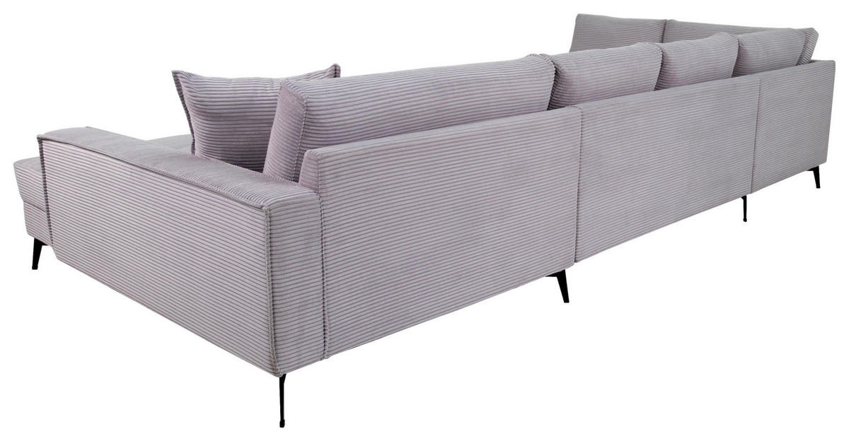 WOHNLANDSCHAFT ZERO Hellgrau Cord  - Hellgrau/Schwarz, Trend, Textil/Metall (195/362/173cm) - Livetastic