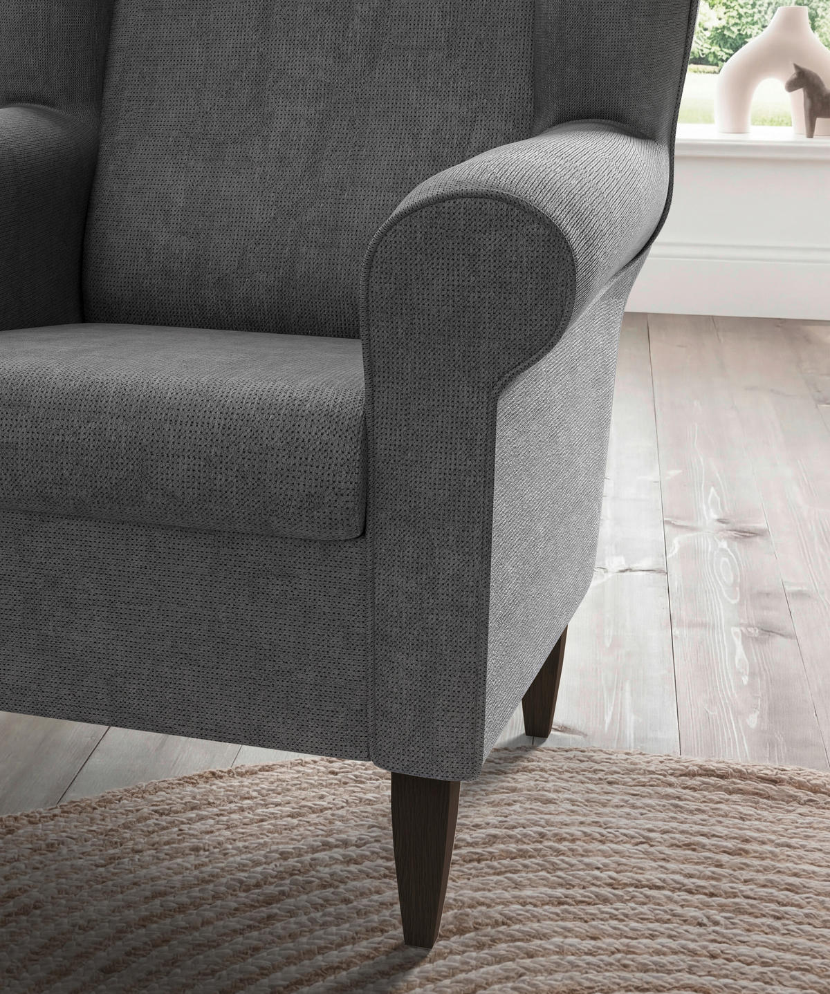 OHRENSESSEL Chenille Dunkelgrau  - Wengefarben/Dunkelgrau, Konventionell, Holz/Textil (80/102/86cm) - Livetastic