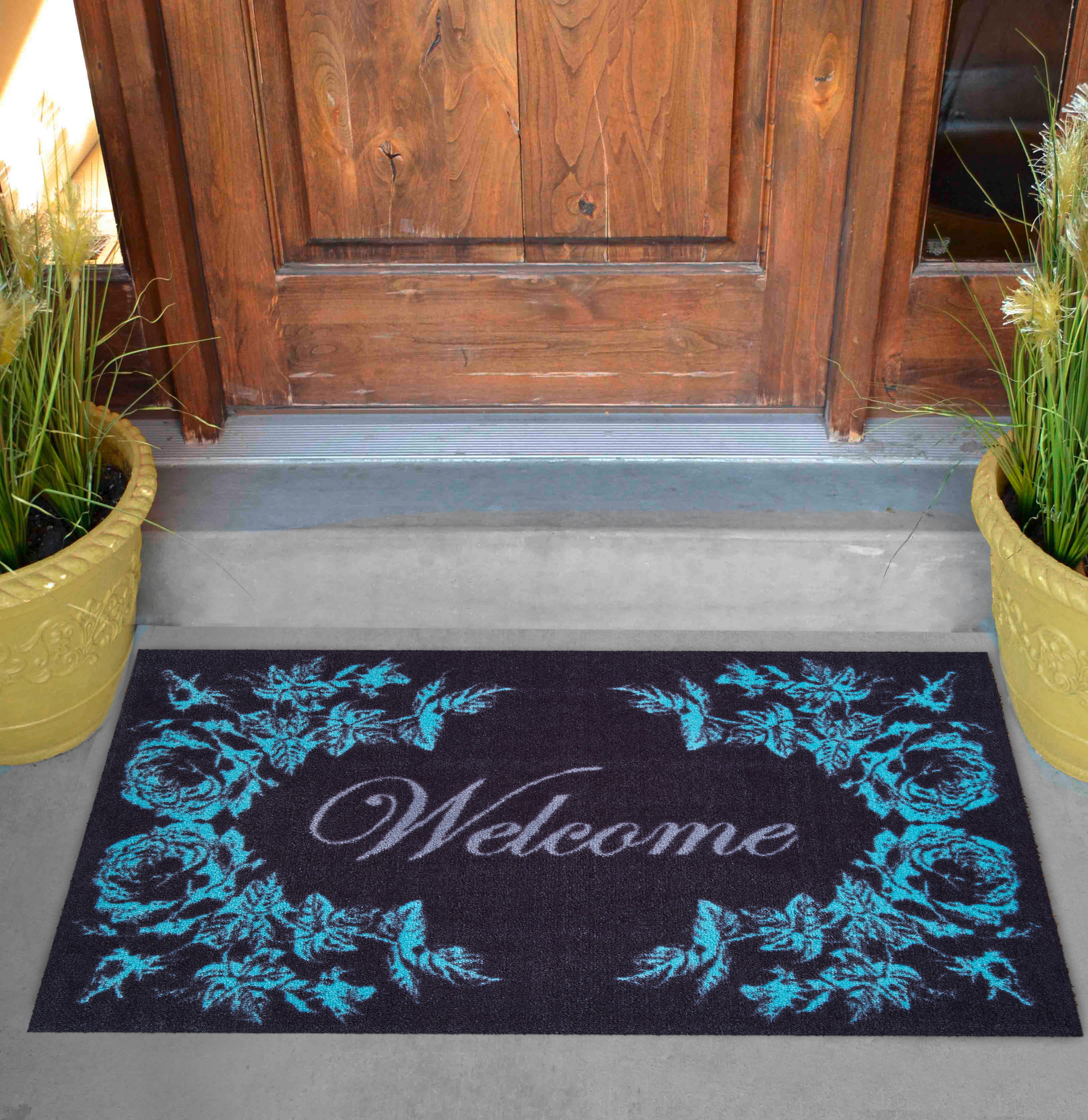 FUßMATTE 40/60 cm Welcome  - Pastellblau/Creme, Design, Kunststoff/Textil (40/60cm) - Grund