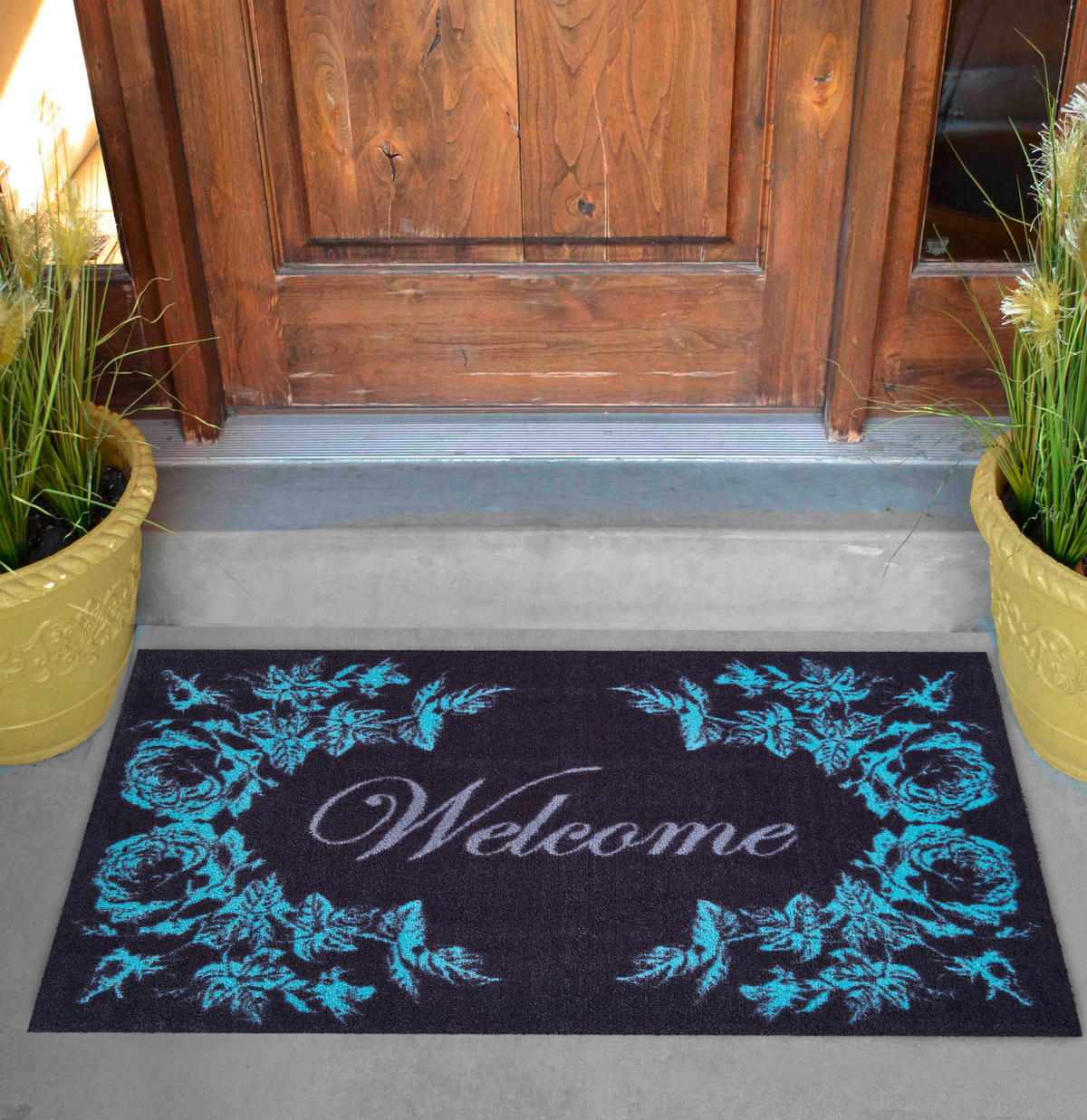FUßMATTE 60/85 cm Welcome  - Pastellblau/Creme, Design, Kunststoff/Textil (60/85cm) - Grund