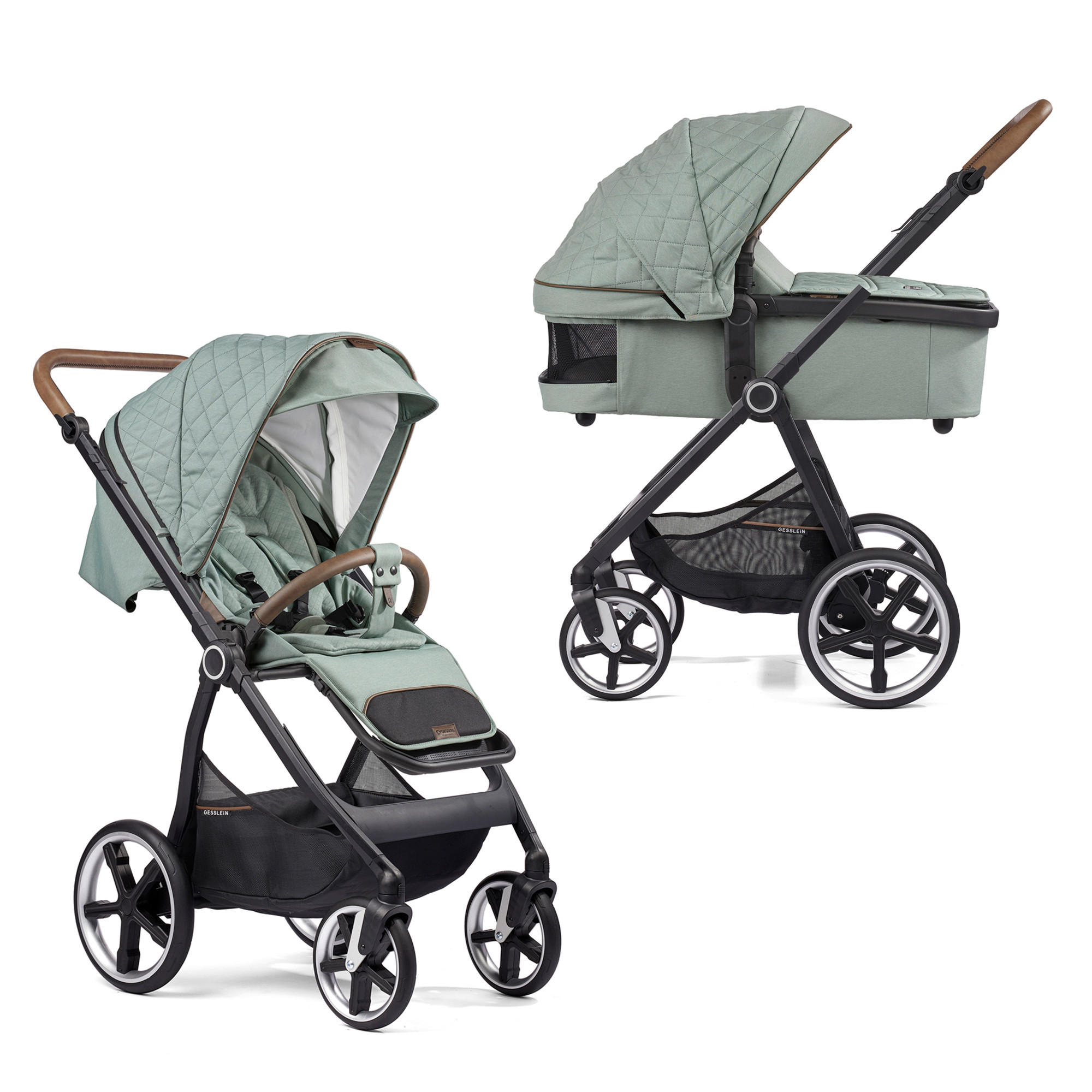 KOMBIKINDERWAGEN  Indy Swing/Panorama Relax Set  Mint  - Schwarz/Mintgrün, Basics, Textil/Metall (100/55/130cm) - Gesslein