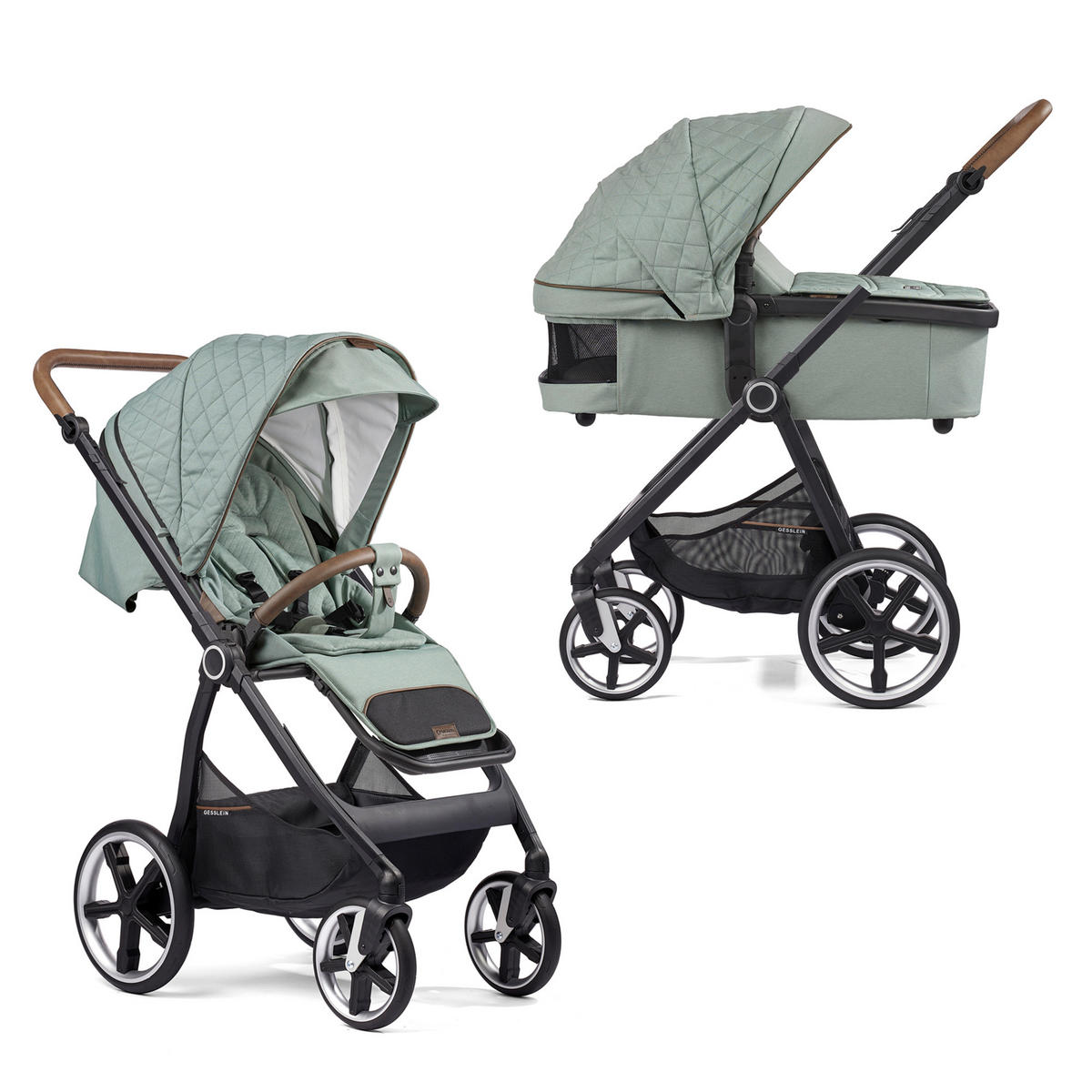 KOMBIKINDERWAGEN  Indy Swing/Panorama Relax Set  Mint  - Schwarz/Mintgrün, Basics, Textil/Metall (100/55/130cm) - Gesslein