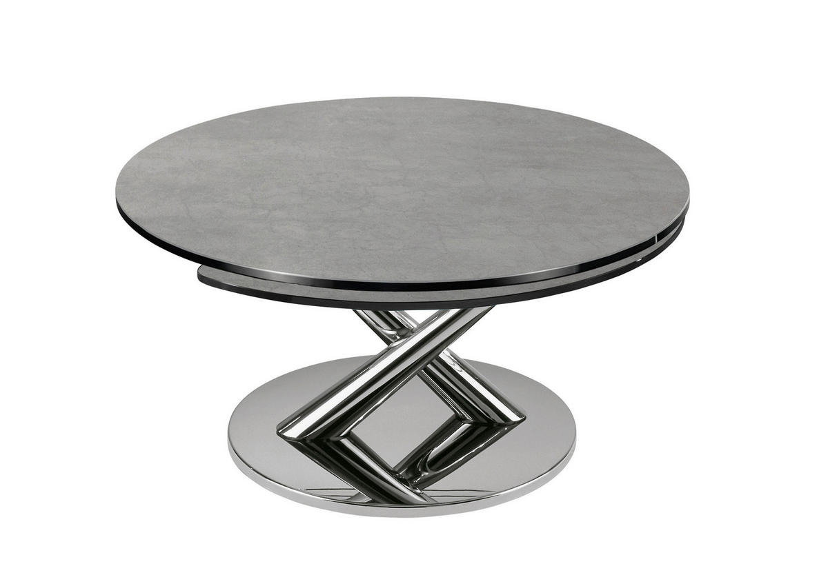 COUCHTISCH 80-128/80/40 cm rund Grau, Chromfarben  - Chromfarben/Grau, Design, Keramik/Metall (80-128/80/40cm) - Naos