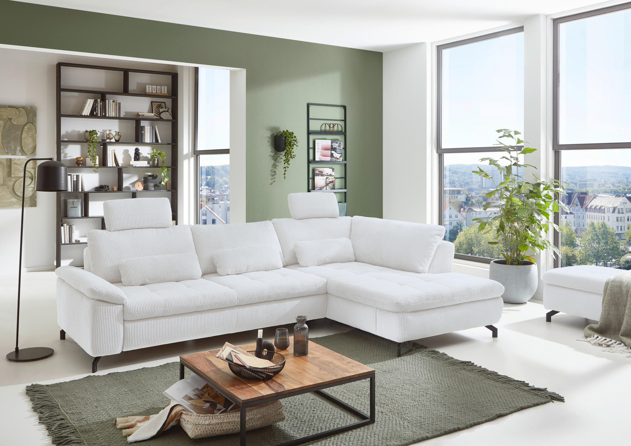 ECKSOFA in Cord, Velours Hellgrau  - Hellgrau/Schwarz, Design, Textil/Metall (291/197cm) - Beldomo Style