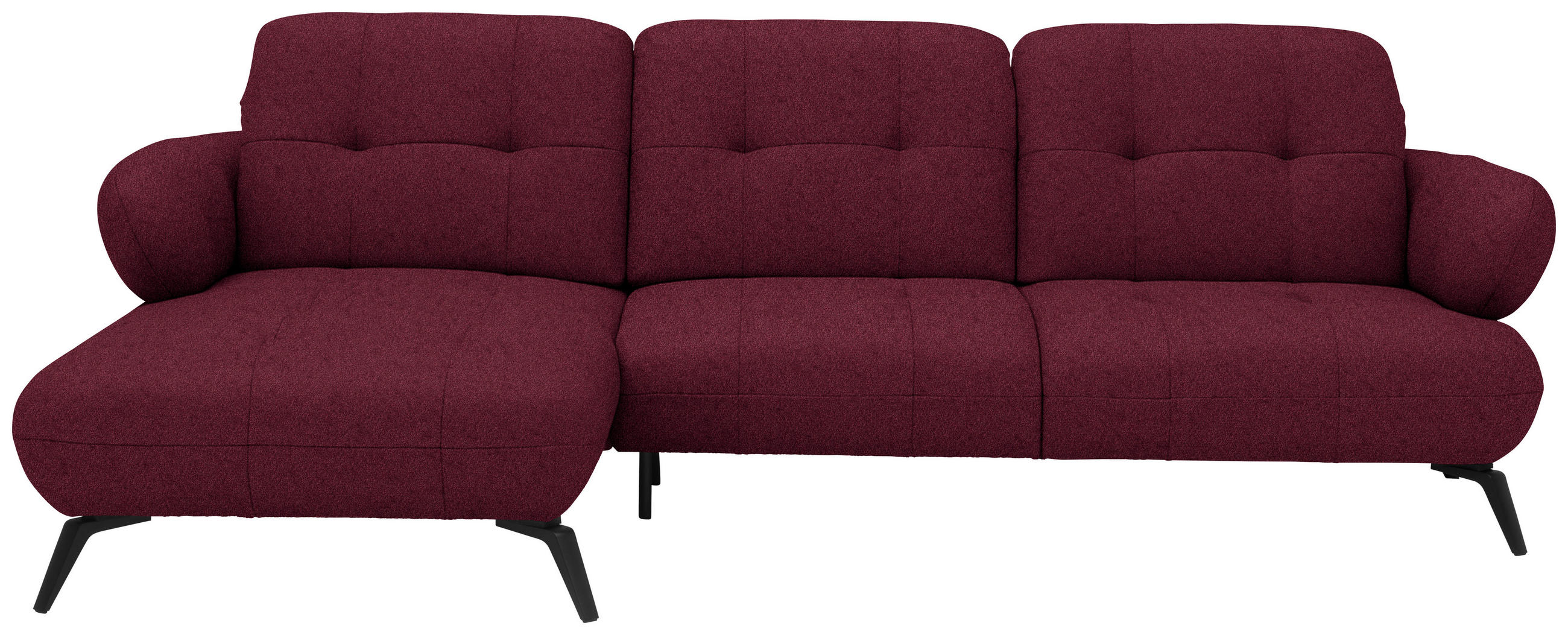 ECKSOFA 180/282 cm  in Chenille Weinrot Rücken echt, Kopfteilverstellung  180/282 cm  - Weinrot/Schwarz, MODERN, Textil/Metall (180/282cm) - Novel