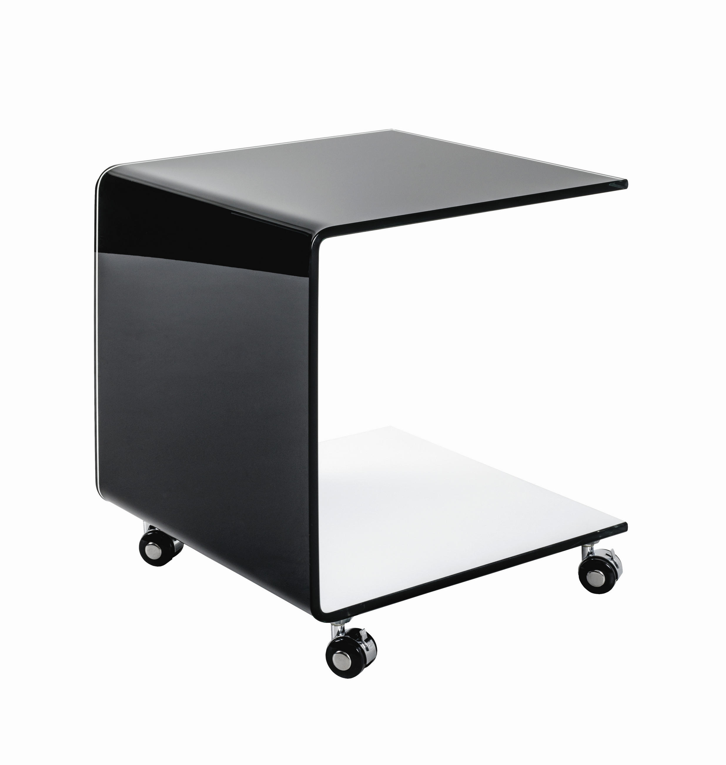 BEISTELLTISCH 42/42/49 cm Schwarz, Weiß quadratisch  - Schwarz/Weiß, Design, Glas/Kunststoff (42/42/49cm)