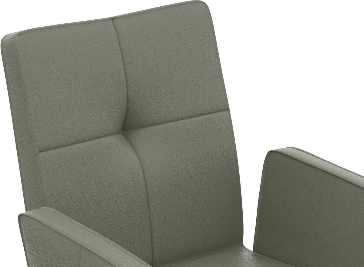 ARMLEHNSTUHL  in Stahl Echtleder pigmentiert  - Schwarz/Graugrün, Design, Leder/Metall (65/91/58cm) - Moderano