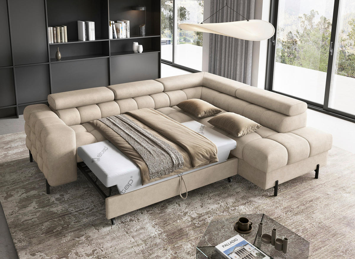 ECKSOFA FERUCCE in Chenille Beige  276/200 cm  - Beige/Schwarz, Design, Textil/Metall (276/200cm) - MID.YOU