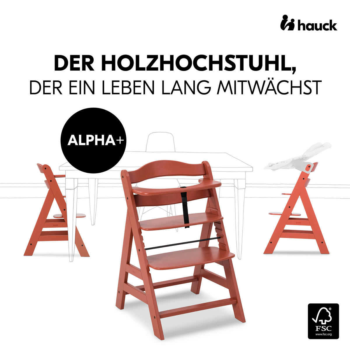 HOCHSTUHL ALPHA +  - Terracotta, Basics, Holz (56/77/48cm) - Hauck
