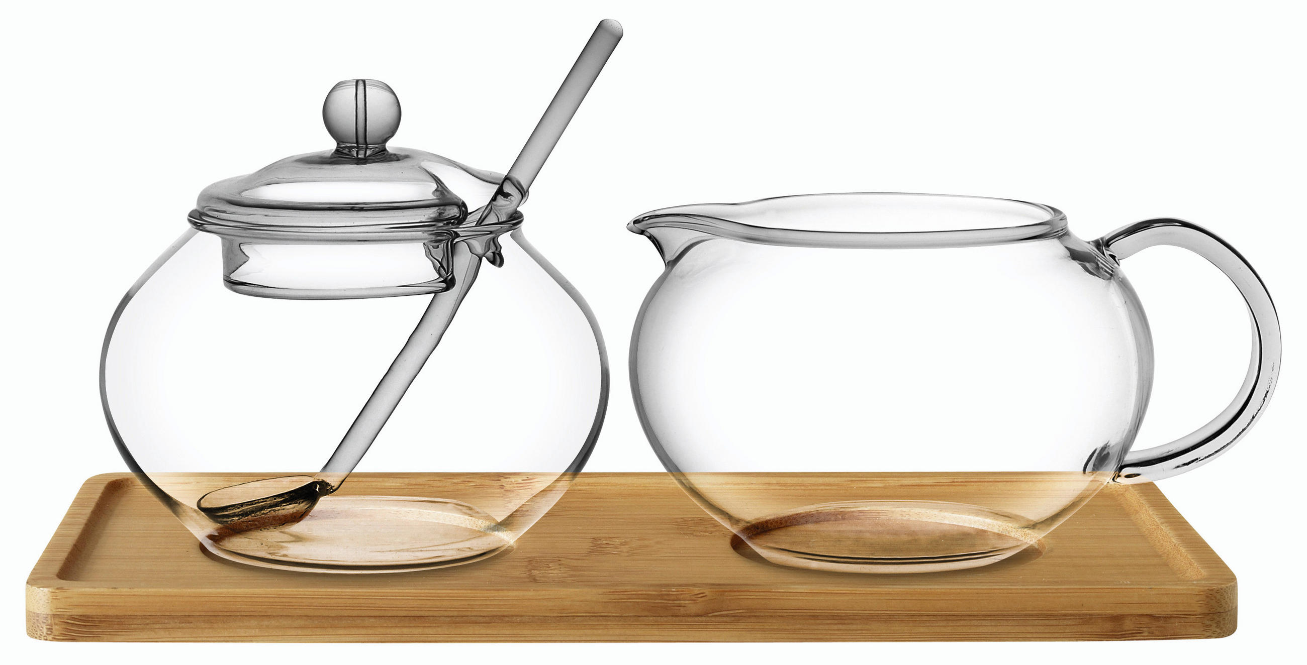 MILCH- UND ZUCKER-SET Holz, Glas  - Klar/Braun, Basics, Glas/Holz (22/11/13cm) - Novel