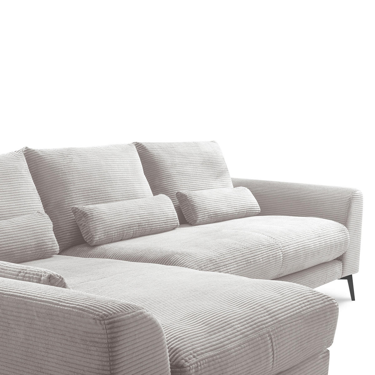 ECKSOFA  in Cord Hellgrau Nierenkissen, Rückenkissen  172/313 cm  - Hellgrau/Schwarz, Design, Textil/Metall (172/313cm) - P & B