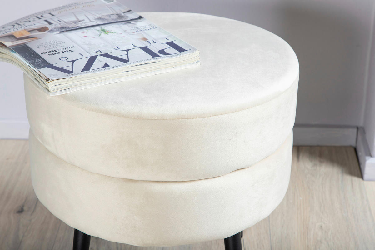 HOCKER Samt Schwarz, Beige  - Beige/Schwarz, Design, Textil/Metall (40/40/40cm) - Livetastic