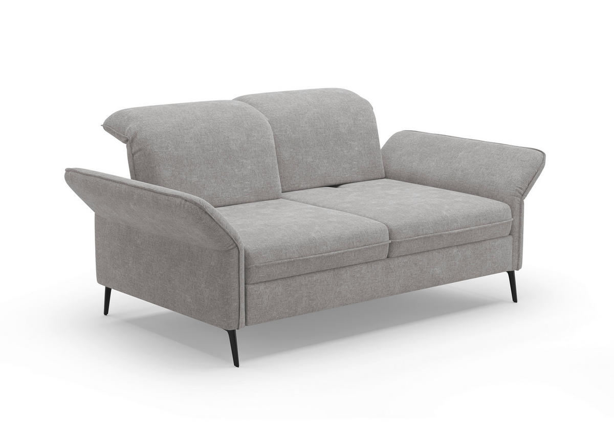 2,5-SITZER in Flachgewebe Hellgrau  - Hellgrau/Schwarz, KONVENTIONELL, Textil/Metall (189/92/123cm) - Sit & More