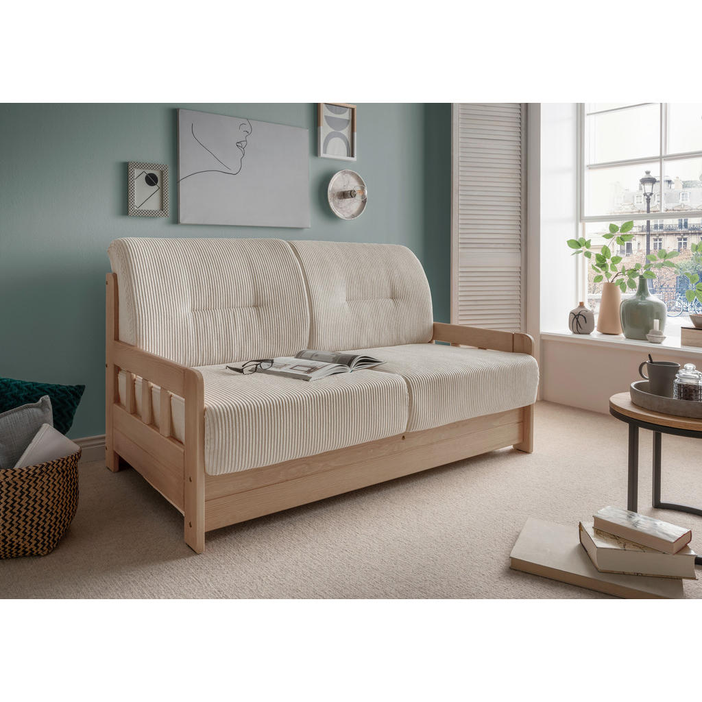 Thumbnail - Livetastic Schlafsofa, Natur, Beige, Textil, Kiefer, massiv, Uni, 2-Sitzer, 154x88x90 cm, Made in EU, einzeln ausziehbar...