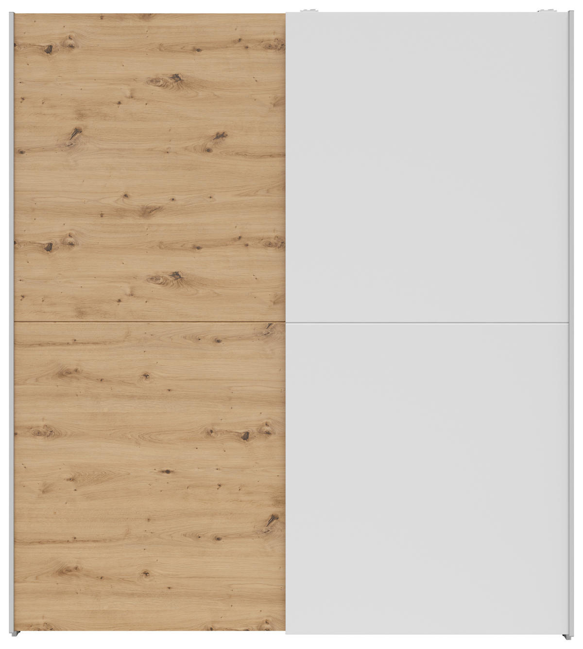 SCHWEBETÜRENSCHRANK 170/191/59 cm 2-türig Eiche Artisan, Weiß  - Silberfarben/Eiche Artisan, Basics, Holzwerkstoff/Kunststoff (170/191/59cm) - Boxxx