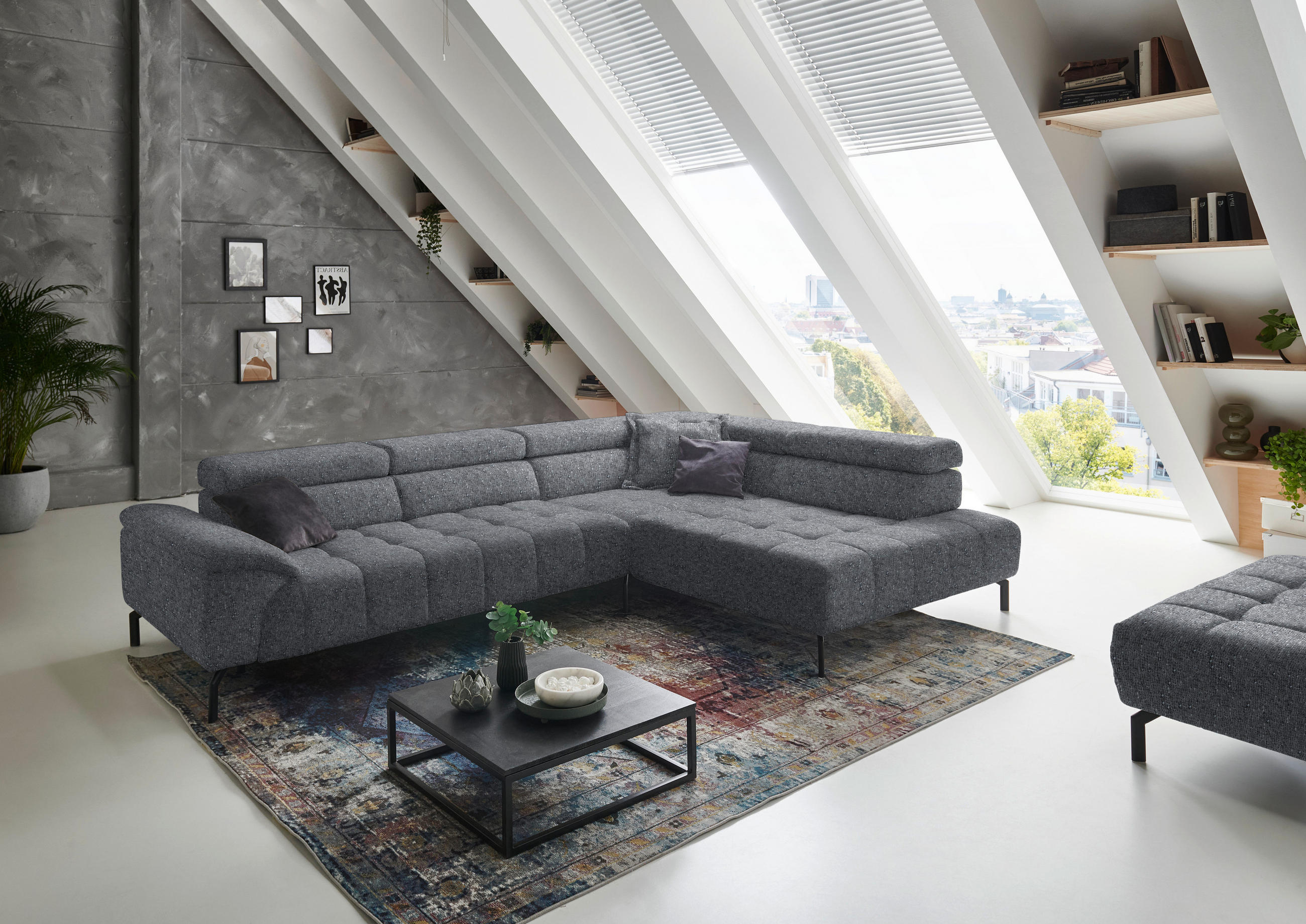 ECKSOFA in Chenille Grau  323/222 cm  - Schwarz/Grau, Design, Textil/Metall (323/222cm) - Beldomo Style