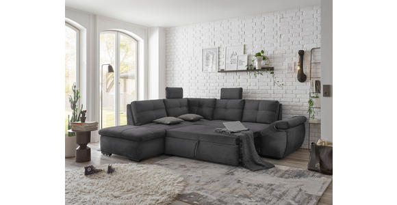 ECKSOFA in Mikrovelours Grau  - Schwarz/Grau, KONVENTIONELL, Kunststoff/Textil (217/265cm) - Carryhome