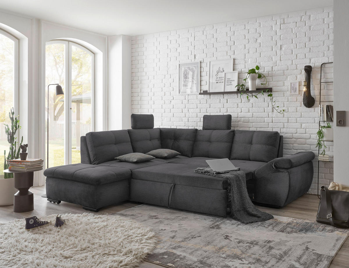 ECKSOFA in Mikrovelours Grau  - Schwarz/Grau, Konventionell, Kunststoff/Textil (217/265cm) - Carryhome