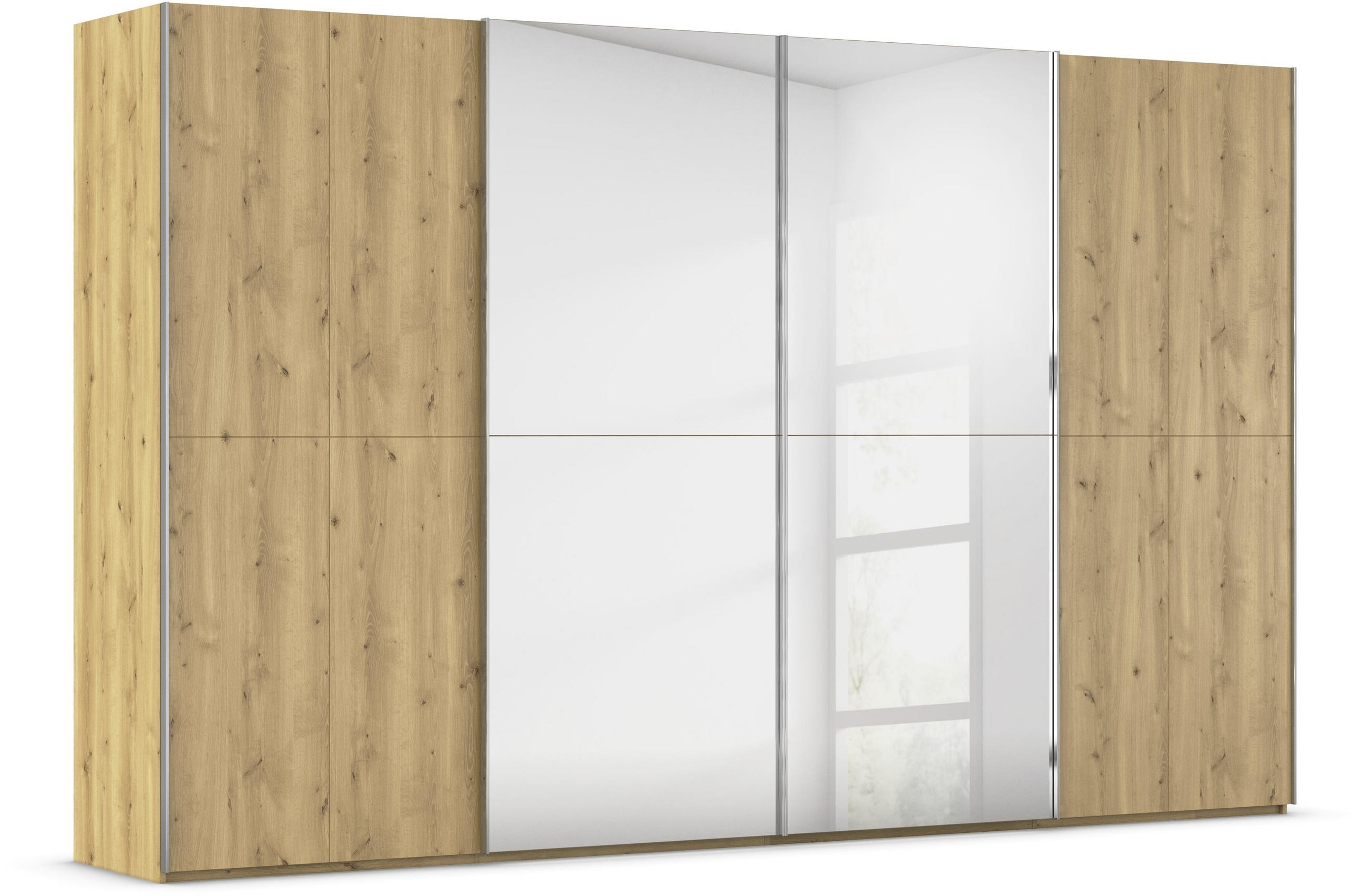 SCHWEBETÜRENSCHRANK 360/223/68 cm 4-türig Eichefarben  - Chromfarben/Eichefarben, Design, Holz/Holzwerkstoff (360/223/68cm) - Novel