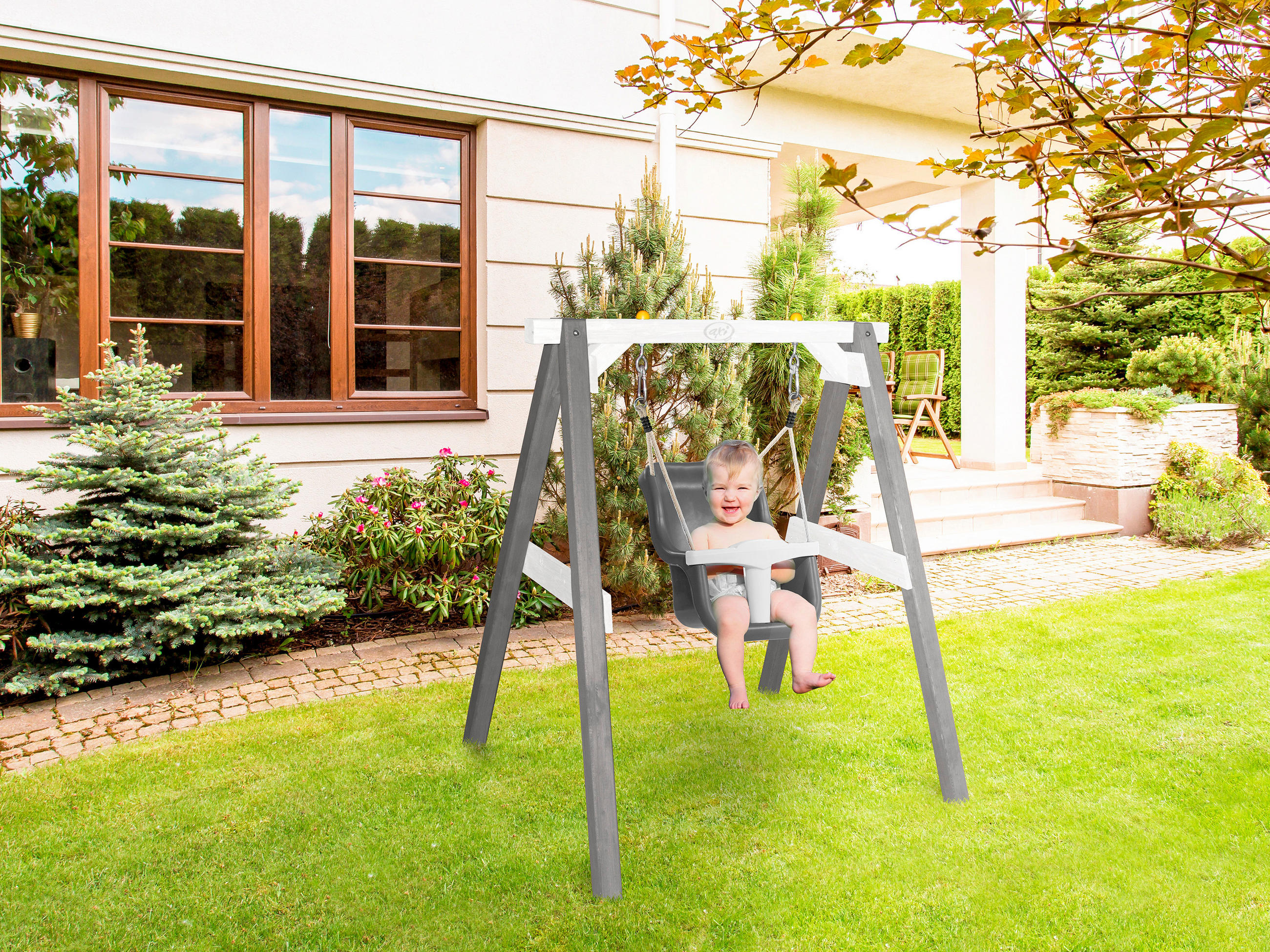 SCHAUKEL Grau, Weiß  - Weiß/Grau, KONVENTIONELL, Holz/Kunststoff (120/134/103cm) - Ambia Garden