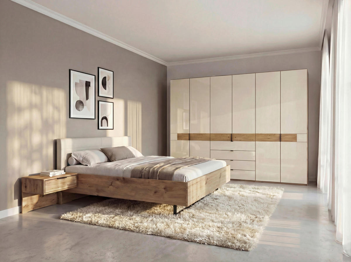 SCHLAFZIMMER Champagner, Eiche Bianco  - Eiche Bianco/Champagner, Design, Glas/Holz (180/200cm) - Musterring