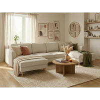 WOHNLANDSCHAFT Struktur Sandfarben  - Sandfarben/Buchefarben, Modern, Holz/Textil (161/306/161cm) - Trendmanufaktur