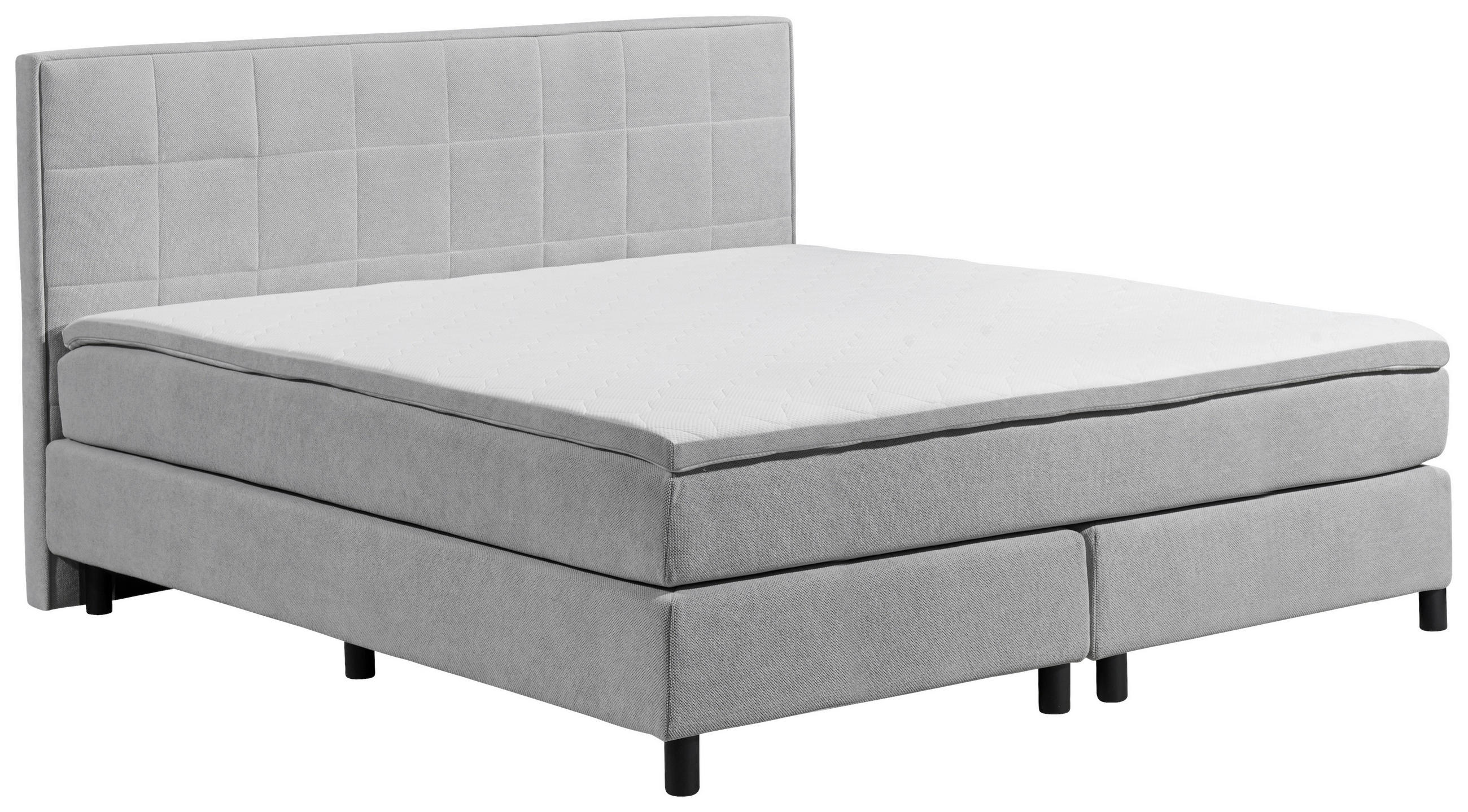 Thumbnail - Mid.you Boxbett Pastida 2 BB 180, Hellgrau, Textil, H2, Höhe ca. 19 cm, 180x200 cm, gepolstertes Kopfteil, Topper durchg...
