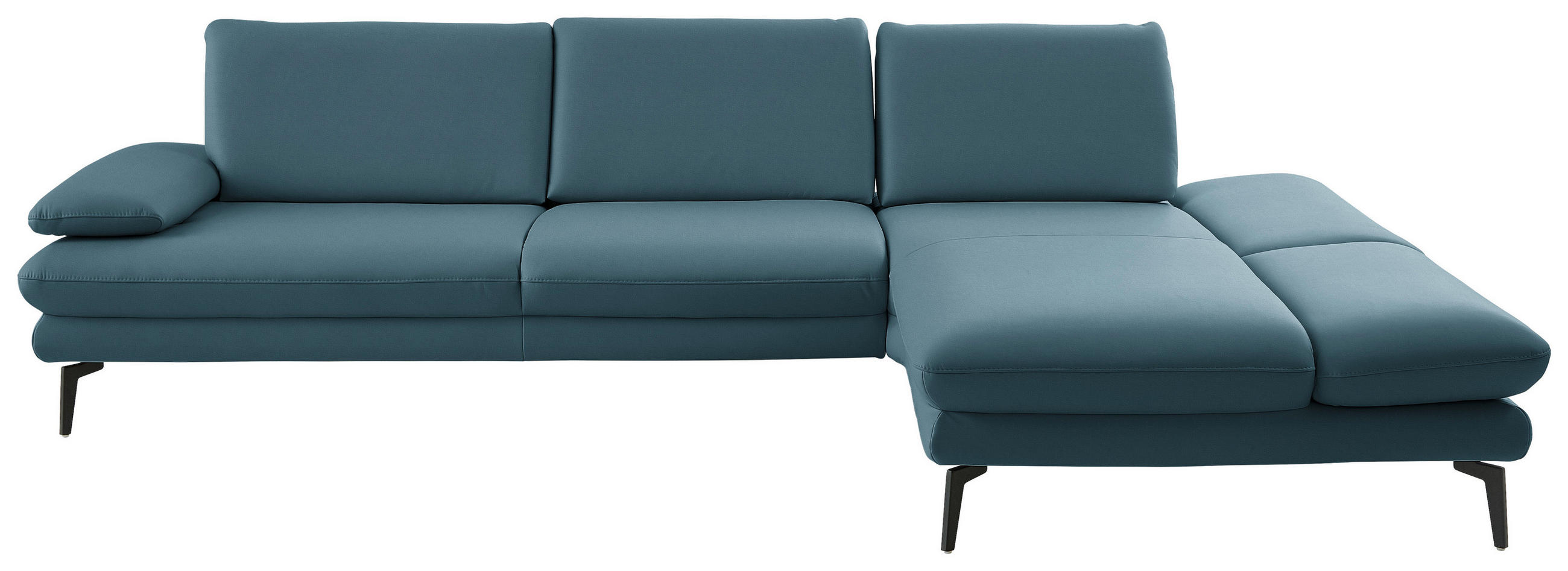 ECKSOFA in Echtleder Blau  - Blau/Schwarz, Design, Leder/Metall (308/195cm) - Dieter Knoll