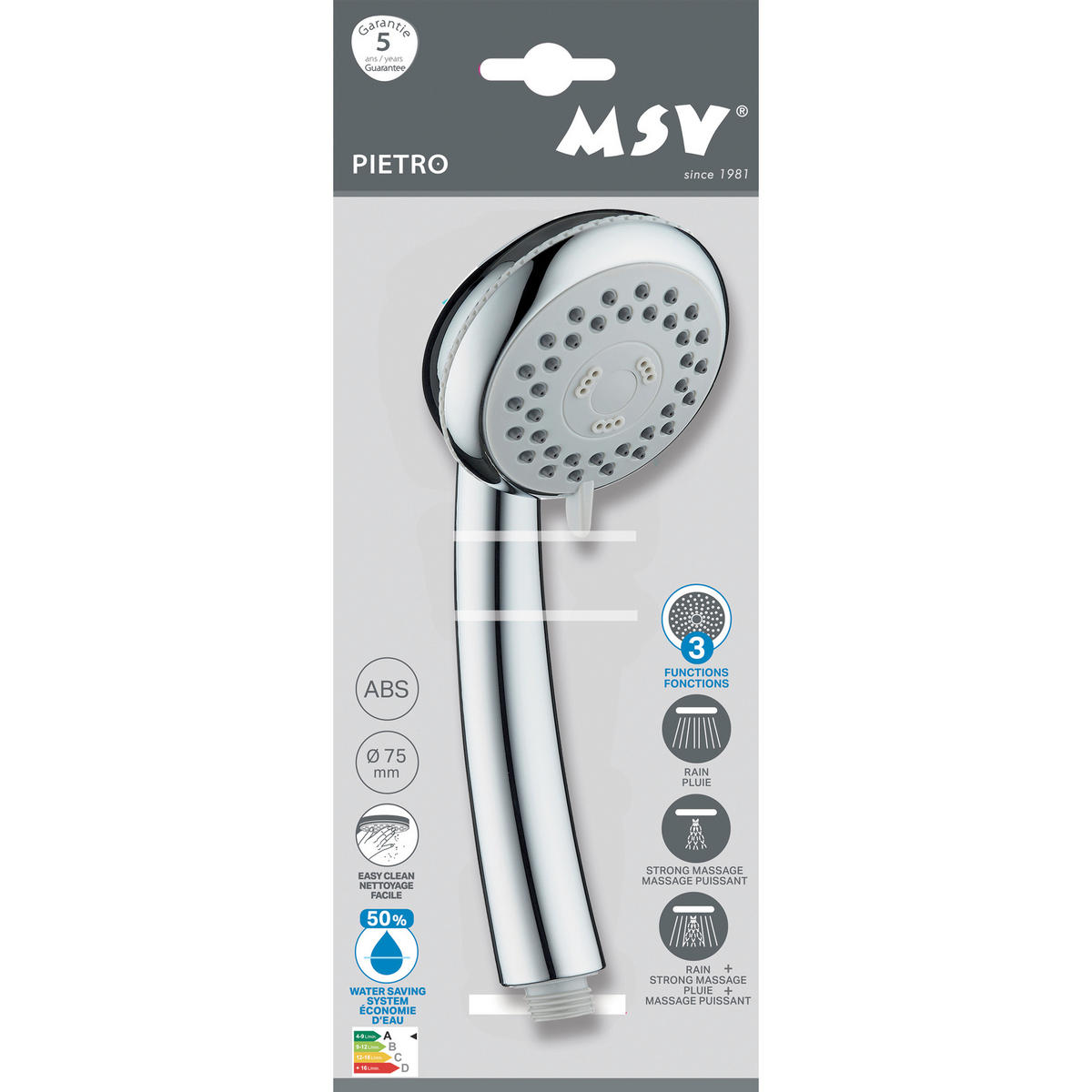 DUSCHKOPF   - Chromfarben, Basics, Kunststoff (8.5/24/5.6cm) - MSV