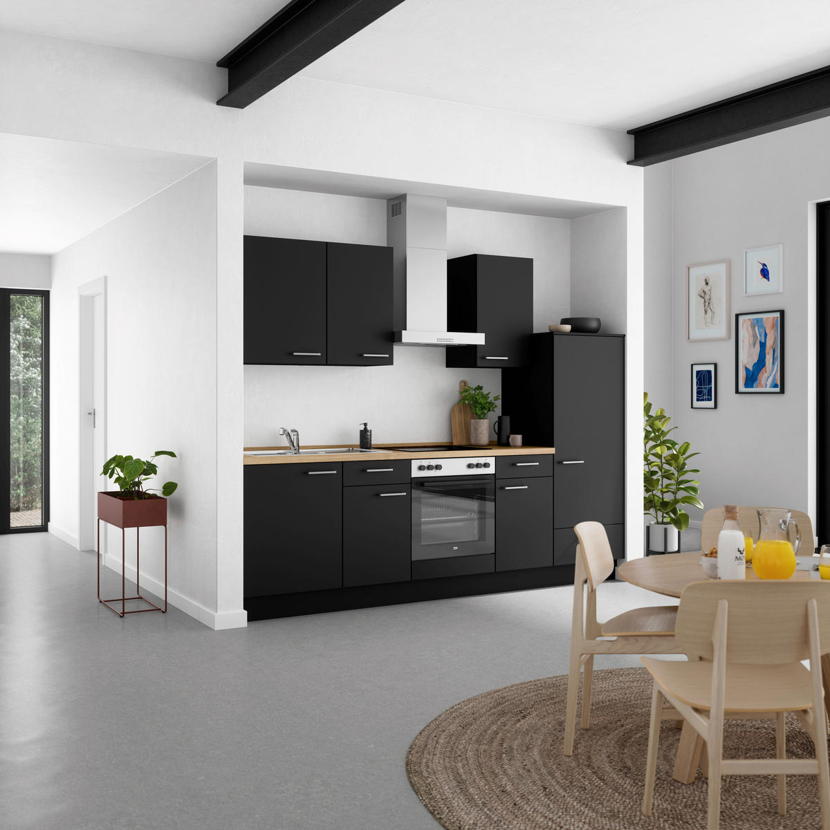 KÜCHENLEERBLOCK 270 cm   in Schwarz, Eichefarben  - Edelstahlfarben/Eichefarben, MODERN, Holzwerkstoff/Metall (270cm) - Nobilia