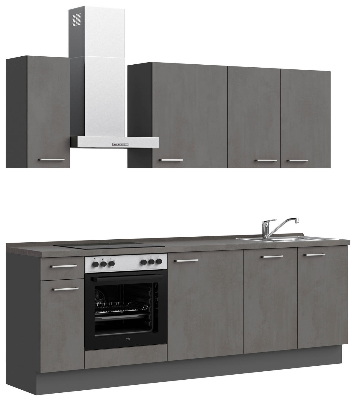 KÜCHENBLOCK Riva 240 cm  in Schieferfarben  - Schieferfarben/Edelstahlfarben, MODERN, Holzwerkstoff/Metall (240cm) - Nobilia
