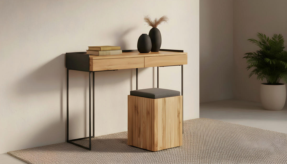 KONSOLENTISCH Eiche furniert Naturfarben, Schwarz  - Schwarz/Naturfarben, LIFESTYLE, Holz/Holzwerkstoff (100/40/77cm) - Xora