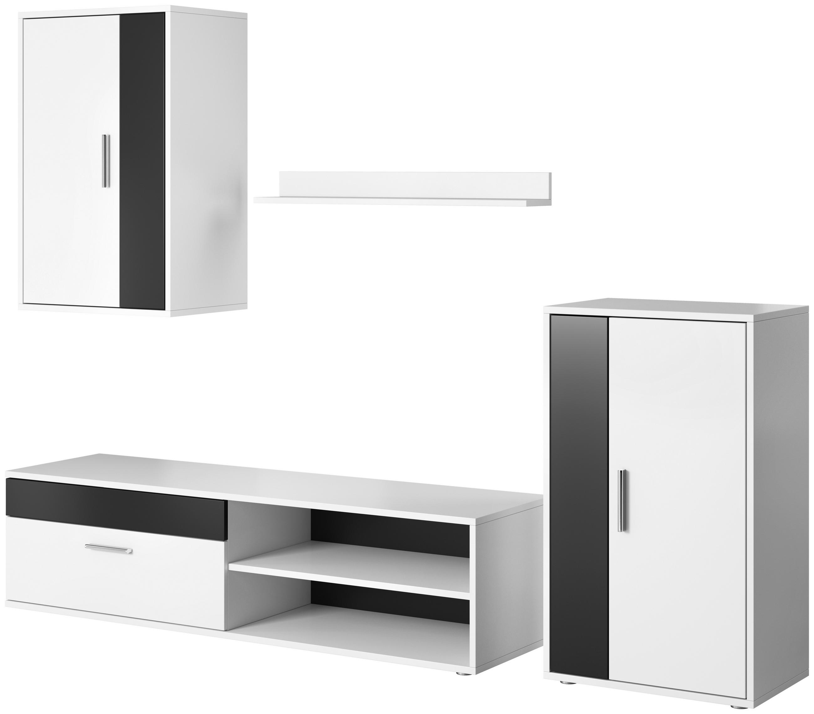 Wohnwand Modern 4 -teilig. Berno, Weiß/schwarz