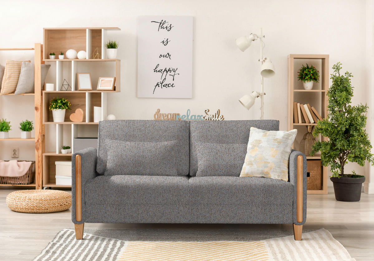 SCHLAFSOFA Webstoff Blau, Braun, Buchefarben Fussart wählbar, Stoffauswahl, Rücken echt, Armteil links, Armteil rechts  - Blau/Buchefarben, Design, Holz/Textil (174/88/104cm) - Niels Andersson
