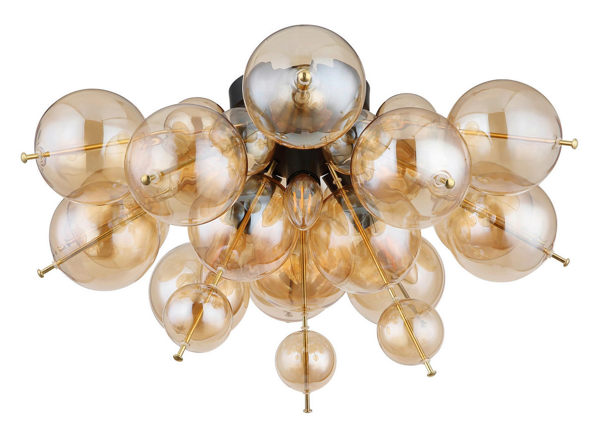 DECKENLEUCHTE  55/28 cm    - Goldfarben/Schwarz, Design, Glas/Metall (55/28cm) - Globo