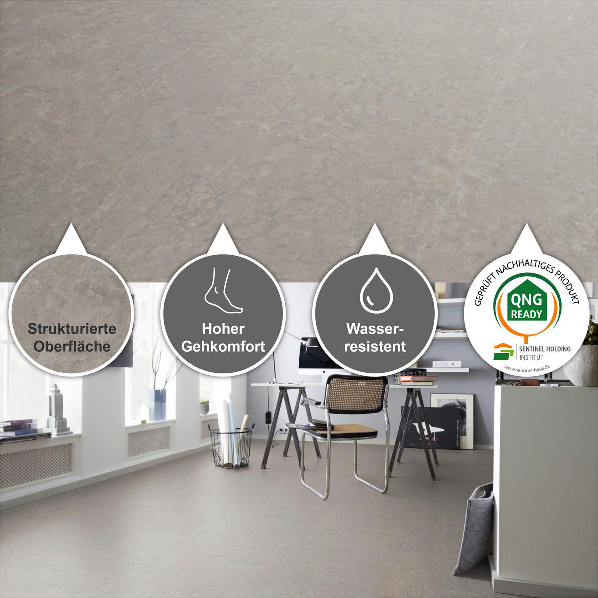 DESIGNBODEN Stone 4.2  per  m² - Greige, Basics, Kunststoff (60.5/30.48/0.42cm)