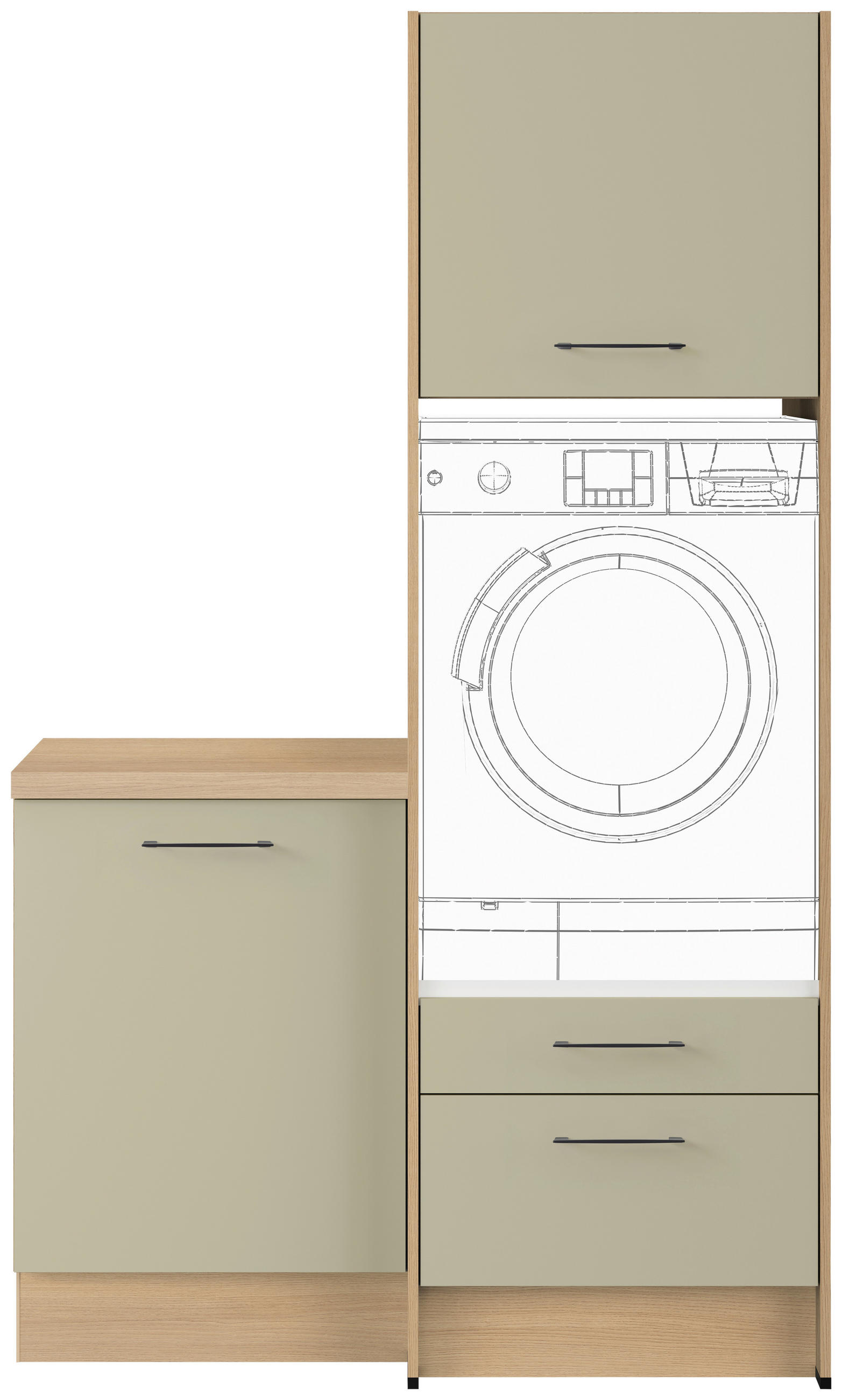 WASCHMASCHINENSCHRANK 123/206,2/58 cm  in Eichefarben, Salbeigrün  - Salbeigrün/Eichefarben, Basics, Holzwerkstoff/Metall (123/206,2/58cm) - Impuls