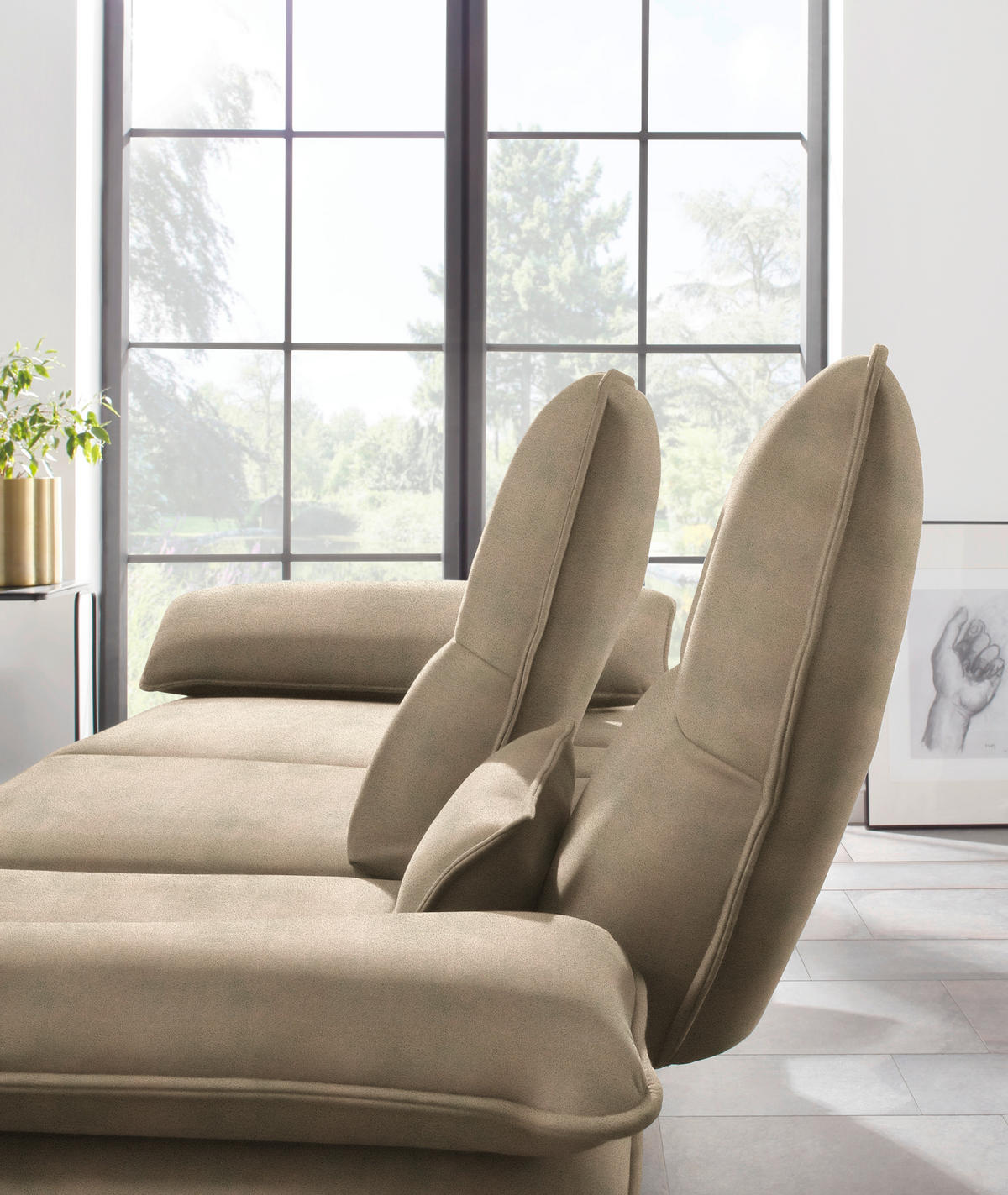 ECKSOFA in Mikrofaser Taupe  - Taupe/Schwarz, Design, Textil/Metall (291/164cm) - Chilliano