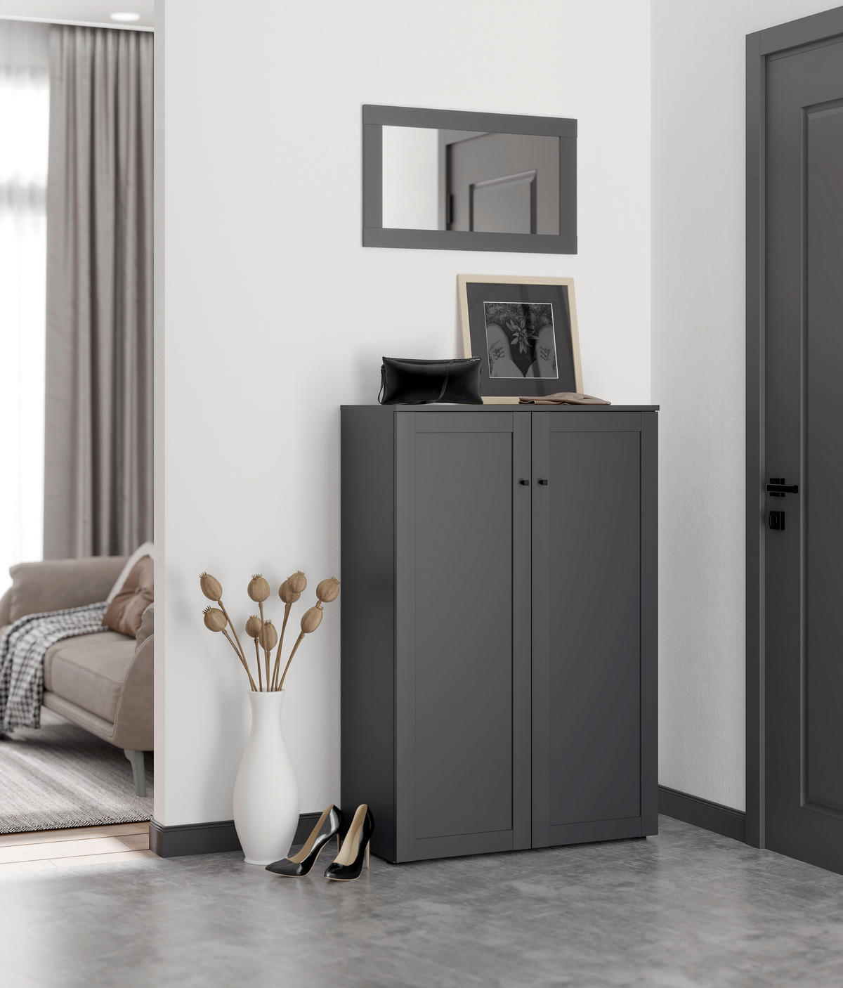 SCHUHSCHRANK  in 81/122/38 cm  - Anthrazit/Schwarz, MODERN, Holzwerkstoff/Kunststoff (81/122/38cm) - Boxxx